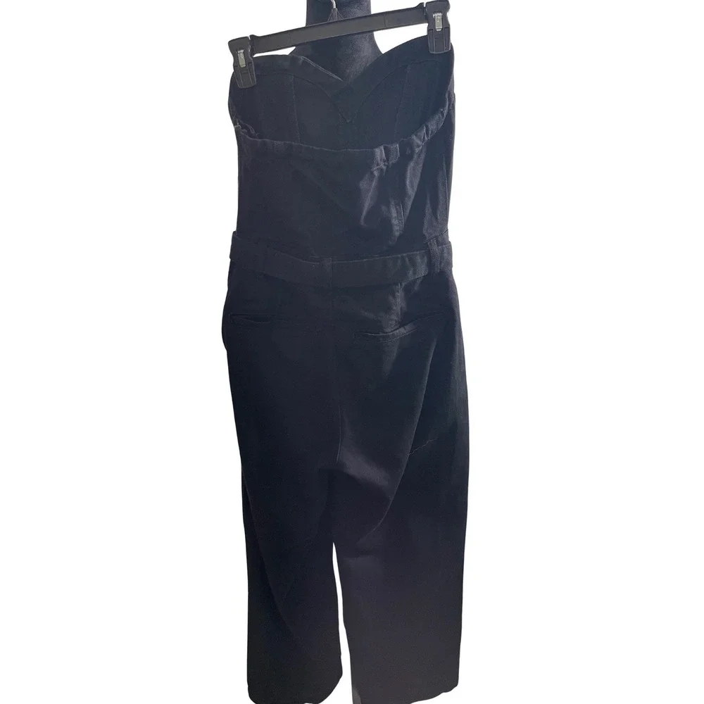 Nasty Gal Black Denim Strapless Sweetheart Wide Leg Jumpsuit with Belt Size 8 - Picture 3 of 7